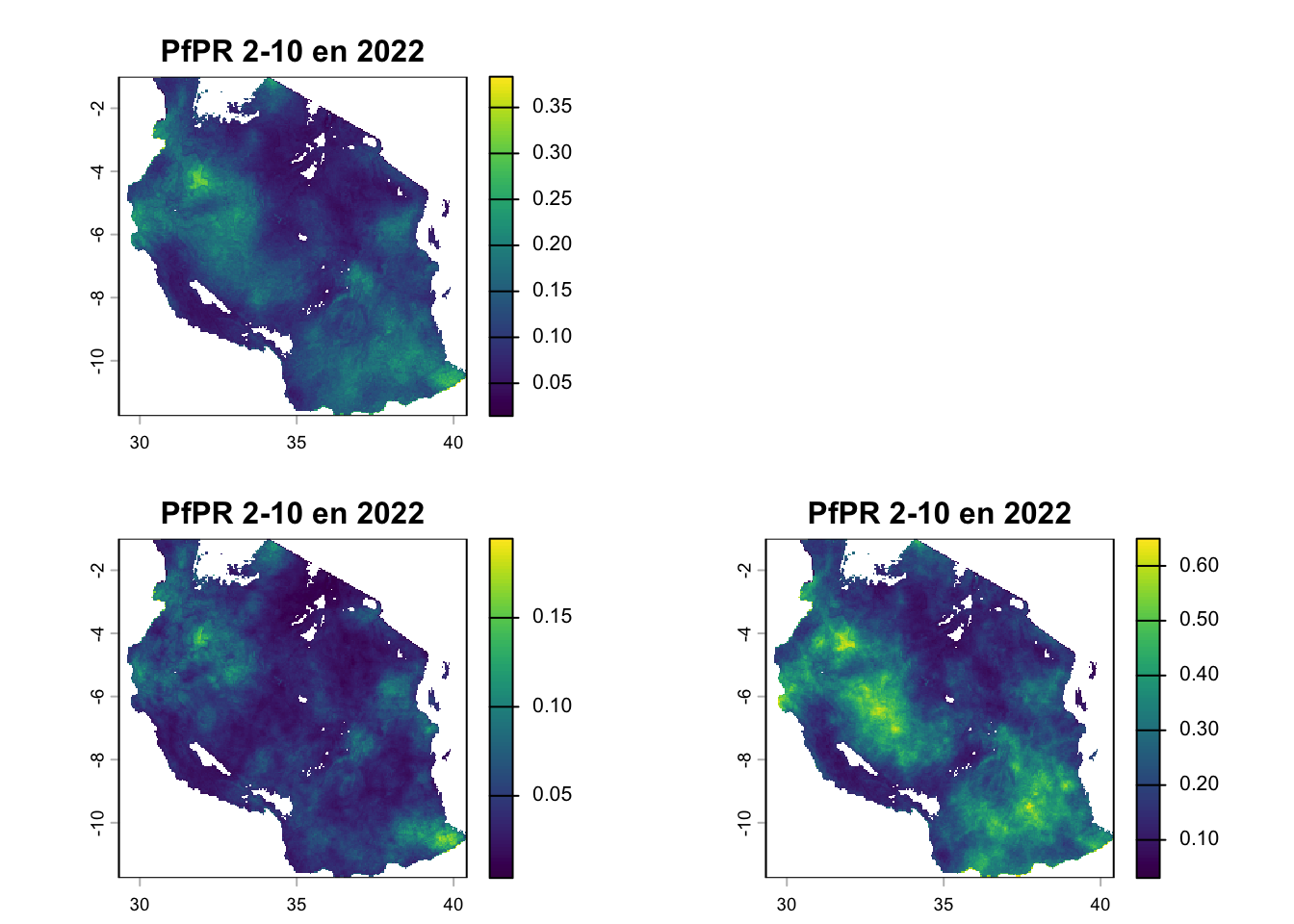 Carte de la prévalence de Plasmodium falciparum chez les enfants de 2 à 10 ans en 2022