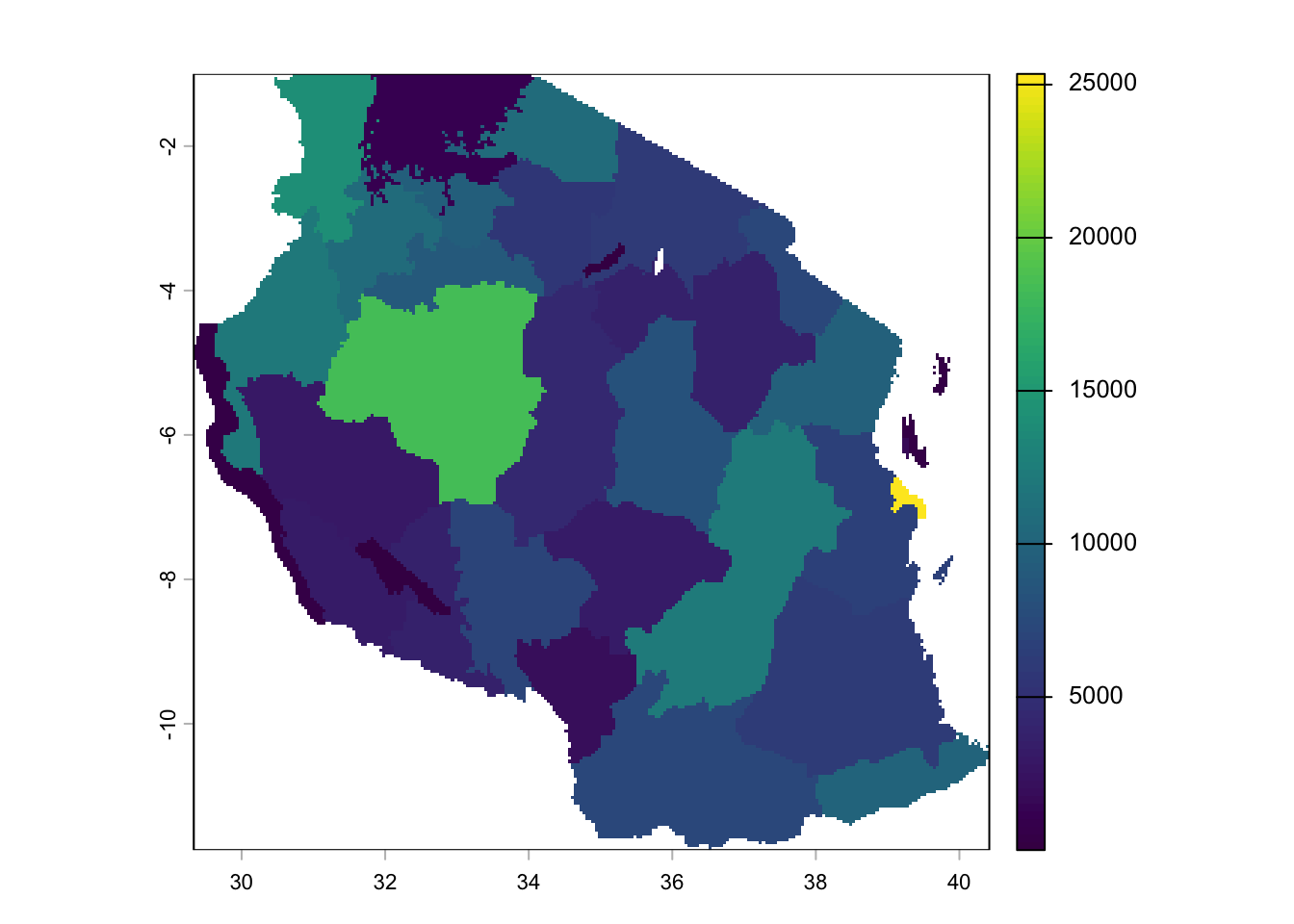 Carte raster de la population à risque obtenue à partir des régions tanzaniennes
